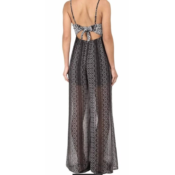BCBGeneration Sleeveless Wide Leg Jumpsuit Size XS Sheer Black Print Summer Chic - Picture 3 of 13